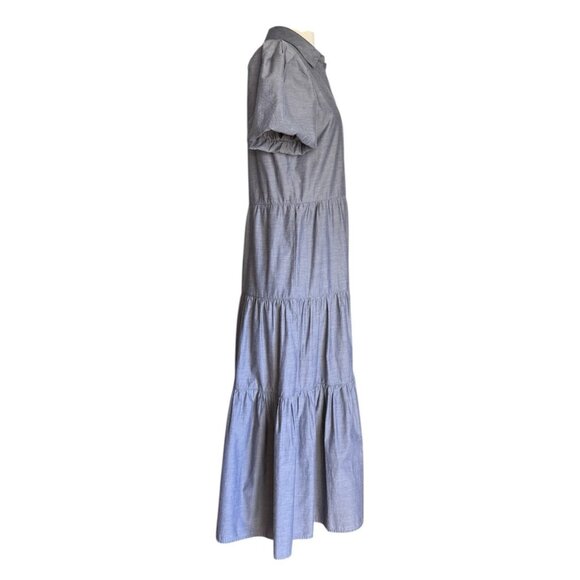 Brochu Walker The Havana Puff Sleeve Tiered Midi Dress In Washed Slate Sz M - Picture 6 of 11